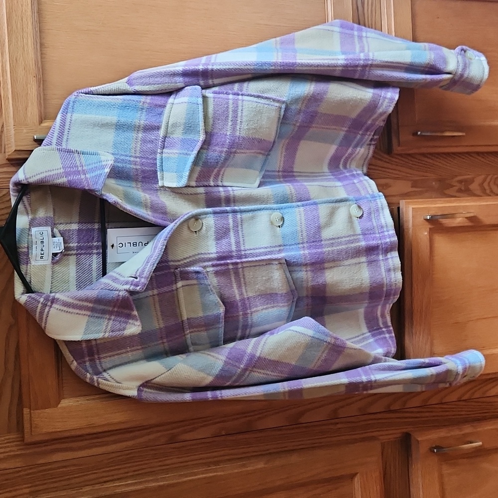 Purple Plaid Crop Shacket NWT Size XL For The Republic